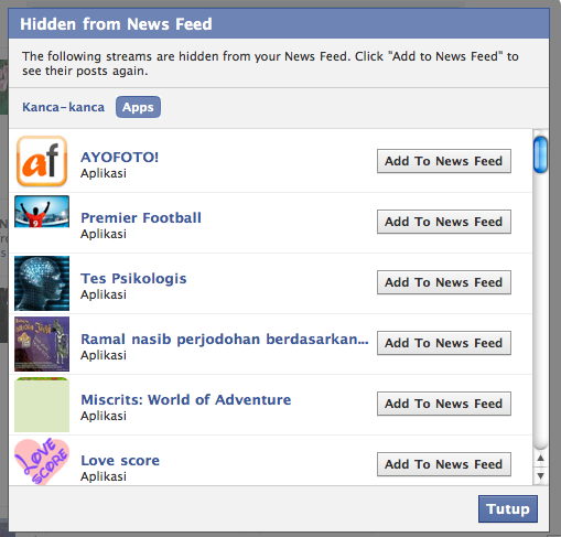 HIdden for News Feed (Apps)